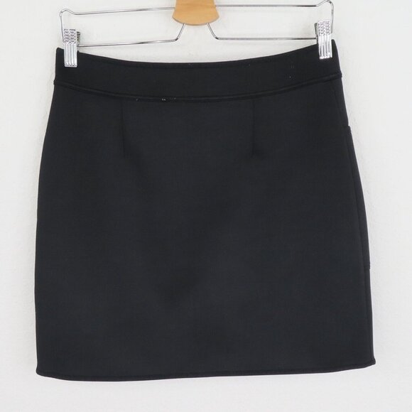 Sandro Paris Womens 3 Juliena Black Neoprene Scuba Fabric Snap Skirt Pockets - Picture 3 of 9
